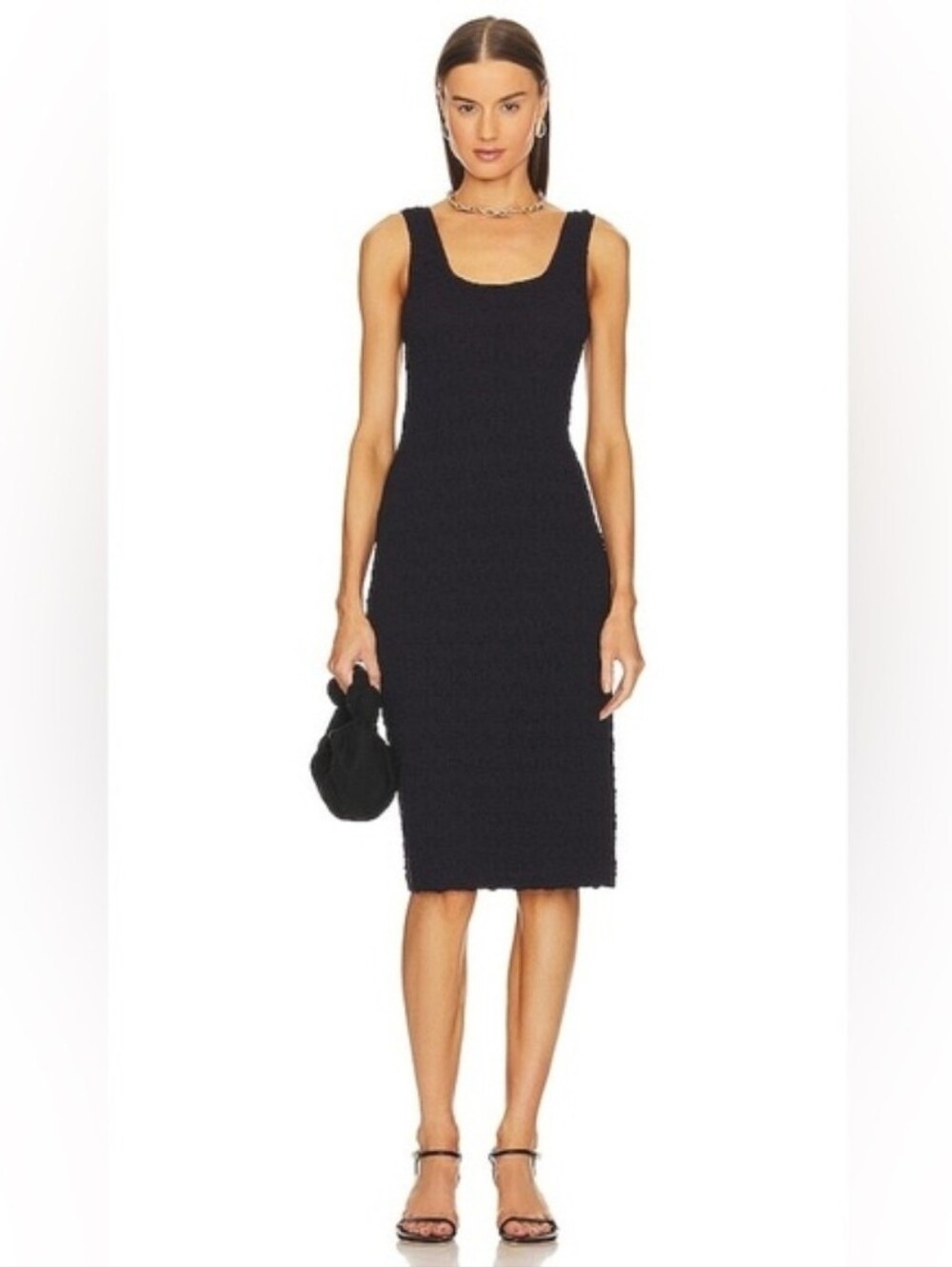 VINCE SQUARE NECK TEXTURED TANK MIDI DRESS SMALL